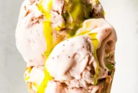 Strawberry Ice Cream with Fresh Basil Oil