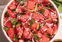 Watermelon Salad with Feta Cucumber and Mint