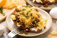High Protein Loaded Baked Sweet Potato Breakfast