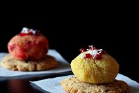 Vegan Gluten Free Mango Beet Halwa Bites with Rice Thins