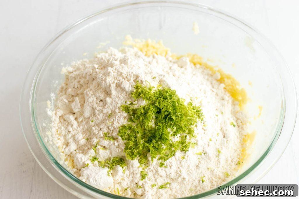 Soft Lime Sugar Cookies with Zesty Citrus Glaze 7 dry ingredients in bowl