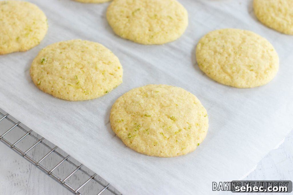 Soft Lime Sugar Cookies with Zesty Citrus Glaze 10 baked cookies on parchment