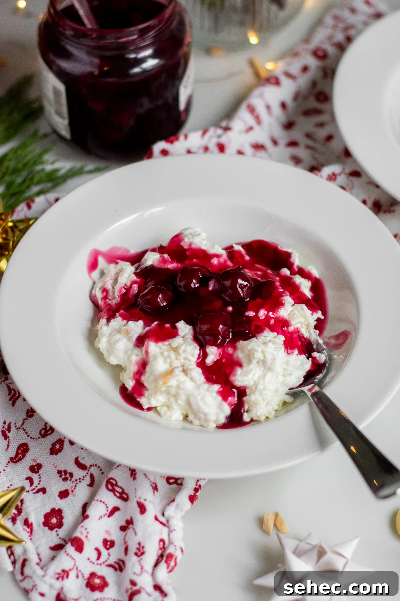 Risalamande Danish Rice Pudding with Almonds 9 Rice porridge with almonds and cherry sauce.