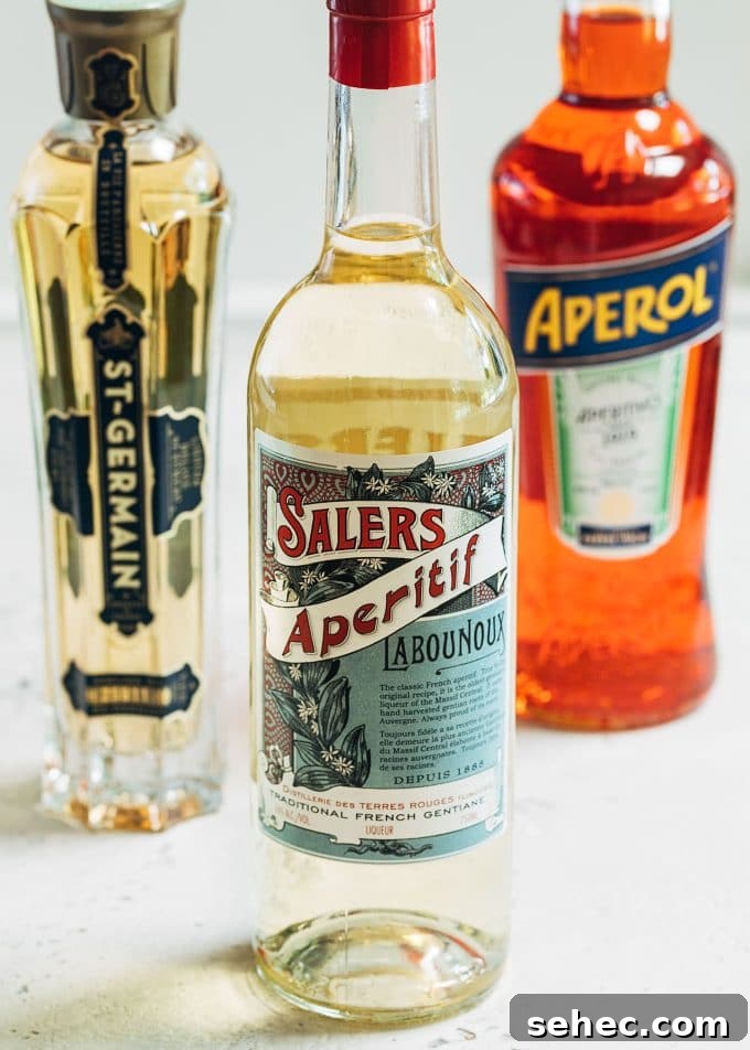 Chopin Spring Equinox Vodka Cocktail Recipe 4 bottles of st. germain, salers aperitif, and aperol
