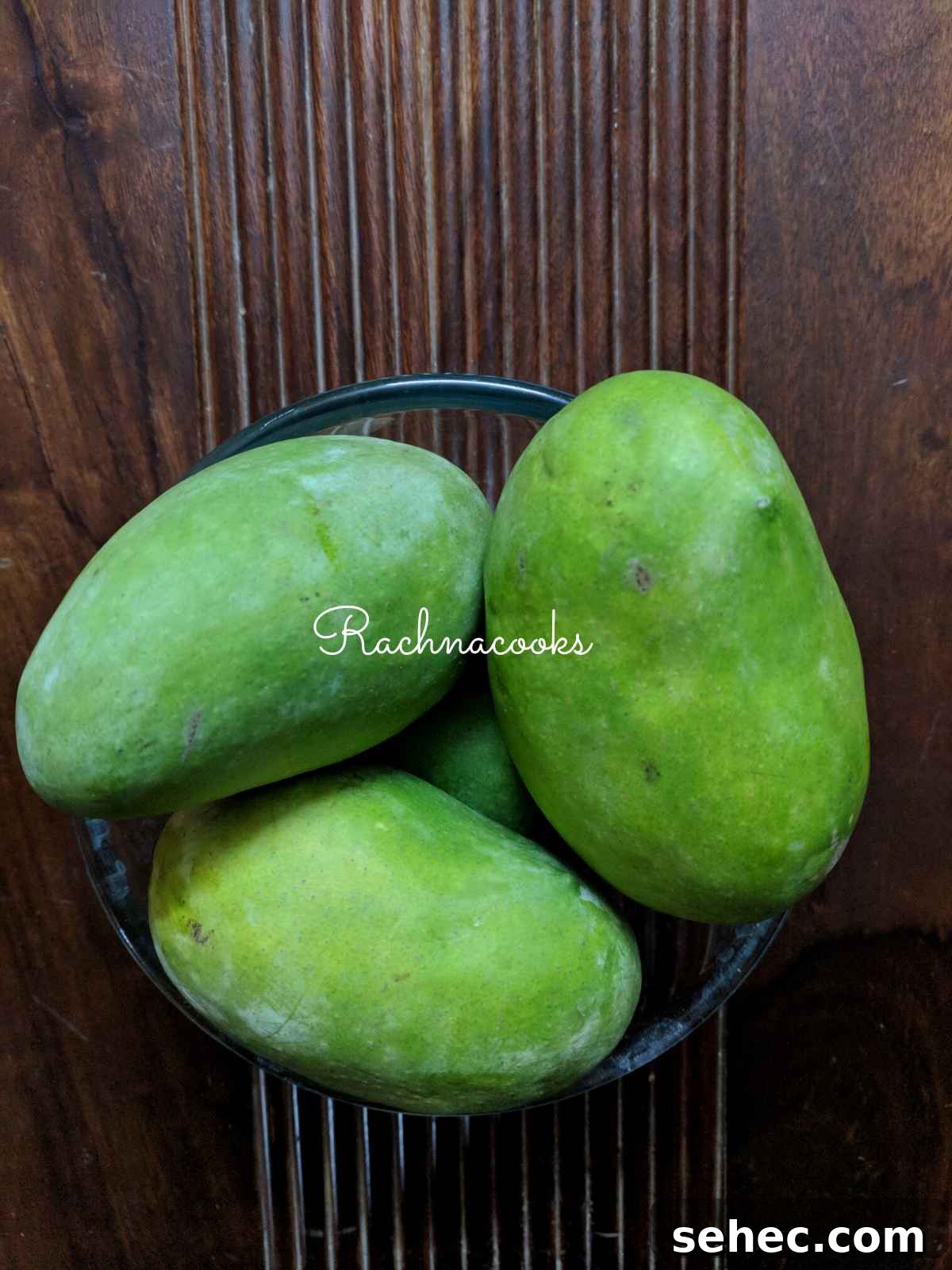Green mangoes in a bowl