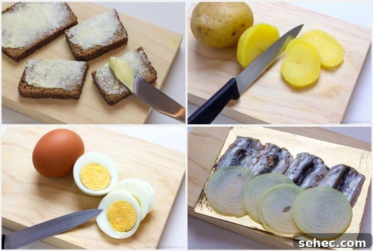 Marinated Fish Canapes for Party Appetizers 3 Step-by-step collage for marinated fish canapés
