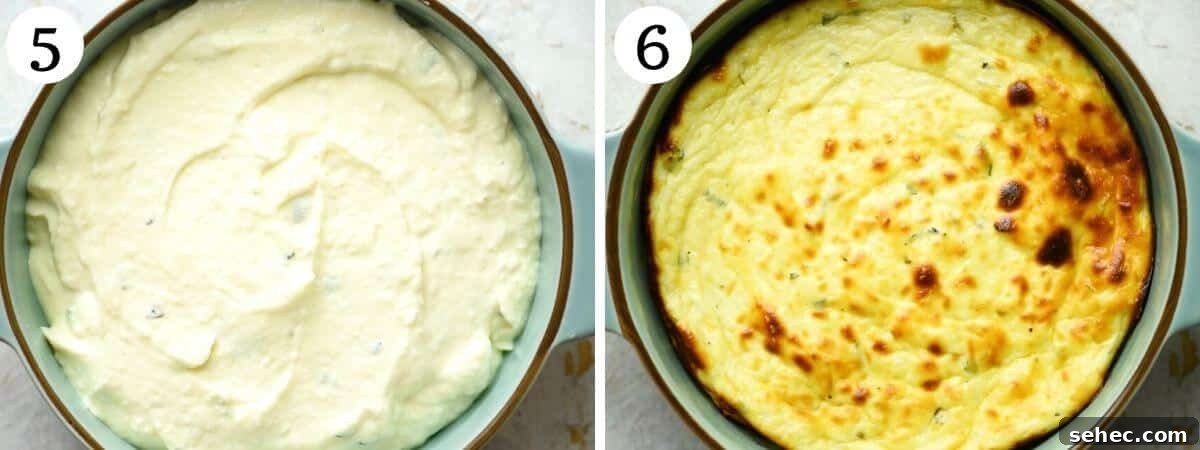 Baked Ricotta Dip with Thyme and Parmesan 5 Two photos showing ricotta before and after baking