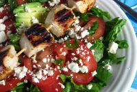Chicken Kebab Salad with Cucumber and Yogurt Dressing