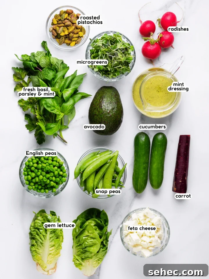 Spring Pea Salad with Lemon Mint Vinaigrette 3 picture of the ingredients needed to make the recipe