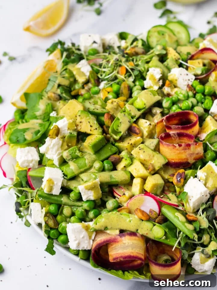 Spring Pea Salad with Lemon Mint Vinaigrette 10 spring pea salad drizzled with creamy fresh mint dressing