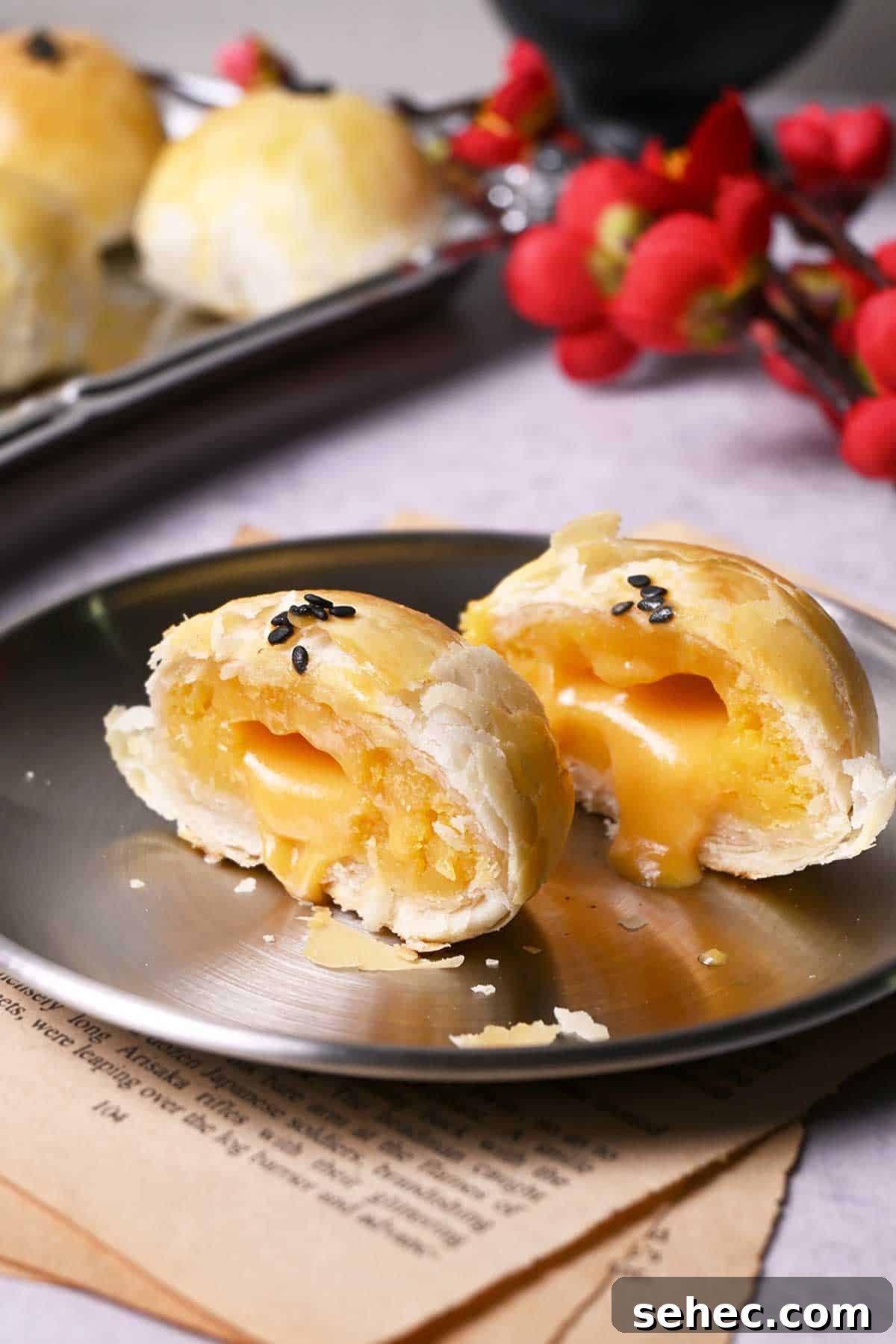 Thousand Layer Lava Custard Mooncakes Recipe 5 flaky thousand layers lava custard mooncakes with salted egg yolk lava filling