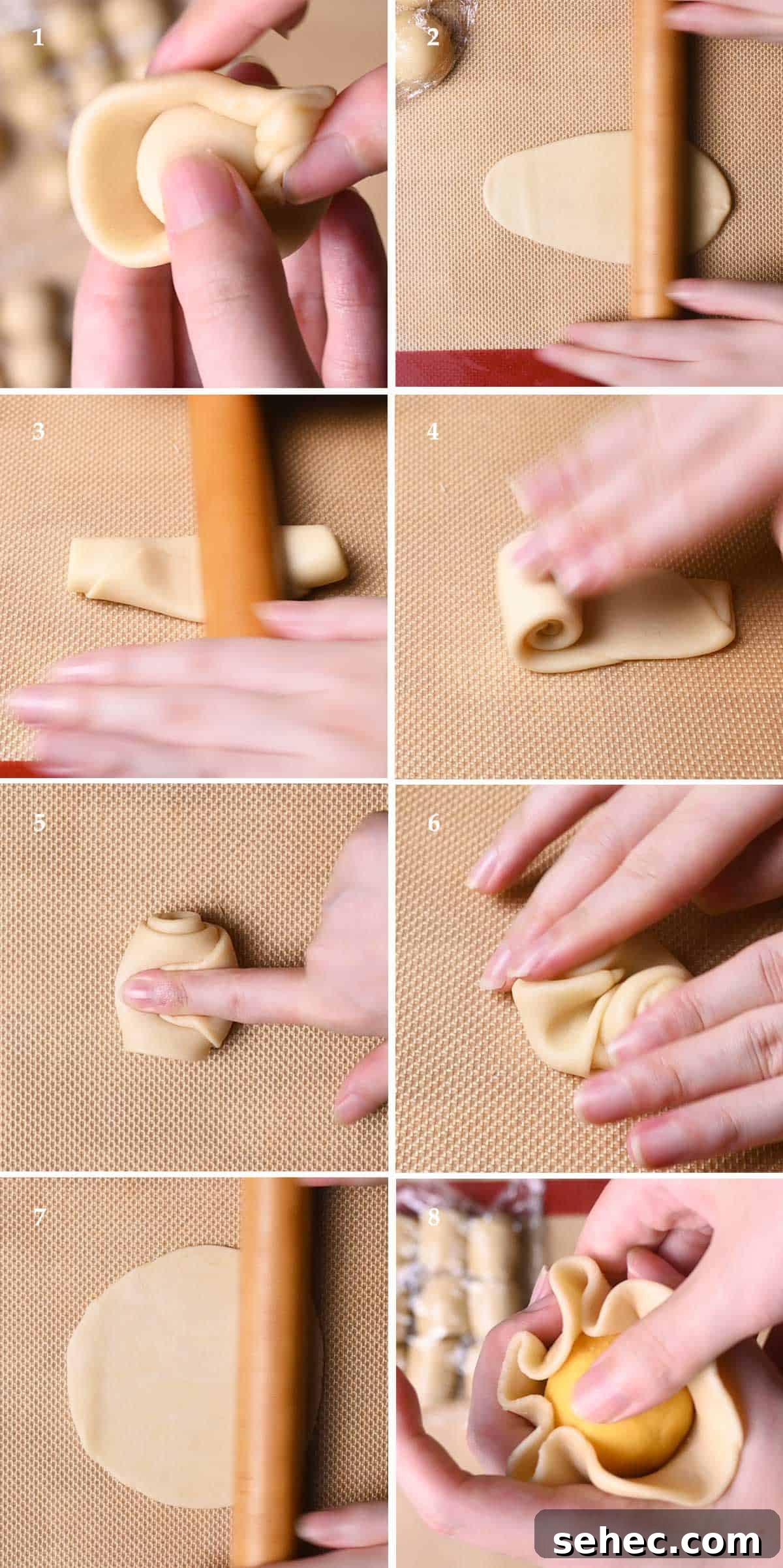 Thousand Layer Lava Custard Mooncakes Recipe 6 step by step guide for shaping thousand layers pastry mooncakes