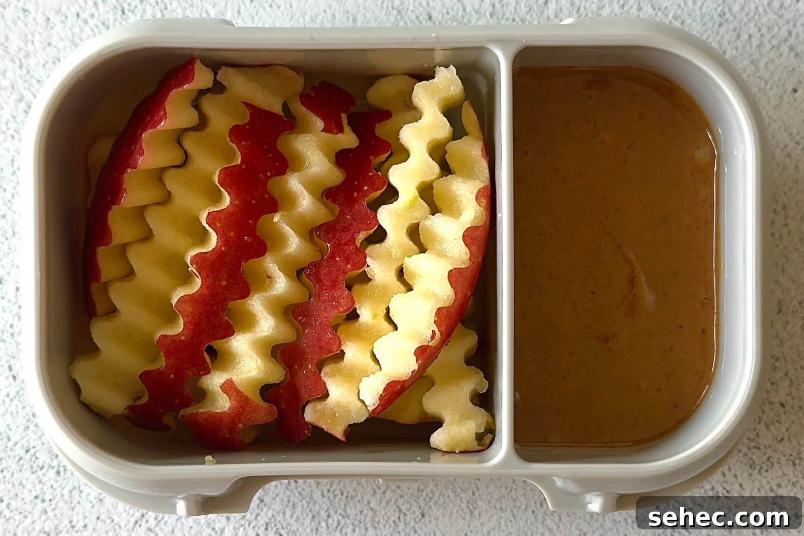 Nutritious School Snacks for Kids to Pack in Lunchboxes 10 Apples and peanut butter snackbox.