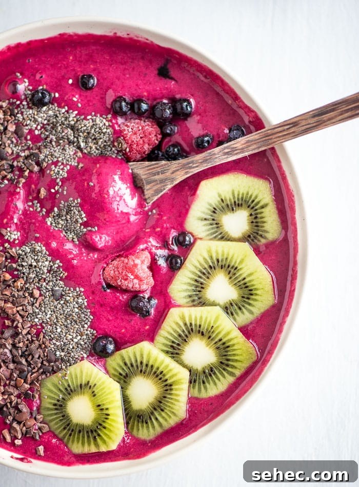 Healthy strawberry beet smoothie bowl