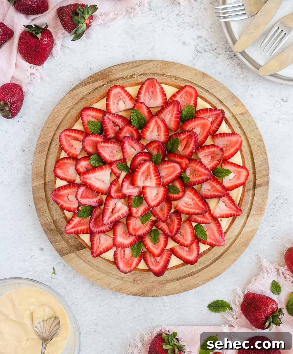 French Strawberry Custard Tart Recipe 3 Strawberry tart from above.