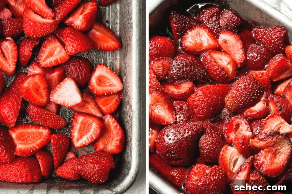 Strawberry Ice Cream with Fresh Basil Oil 6 fresh strawberries vs roasted strawberries before and after