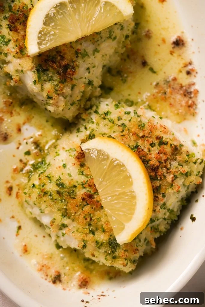Parmesan Crusted Baked Cod Recipe 12 crusted cod fillets with lemon wedges