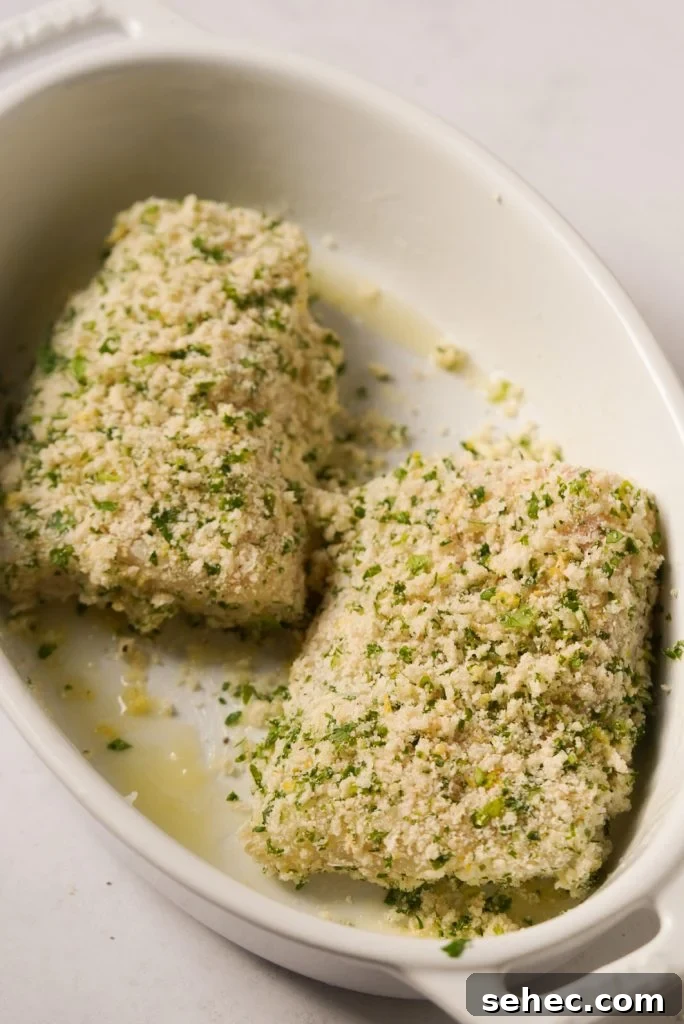 Parmesan Crusted Baked Cod Recipe 9 cod fillets coated in a panko parmesan breadcrumb mixture before baking