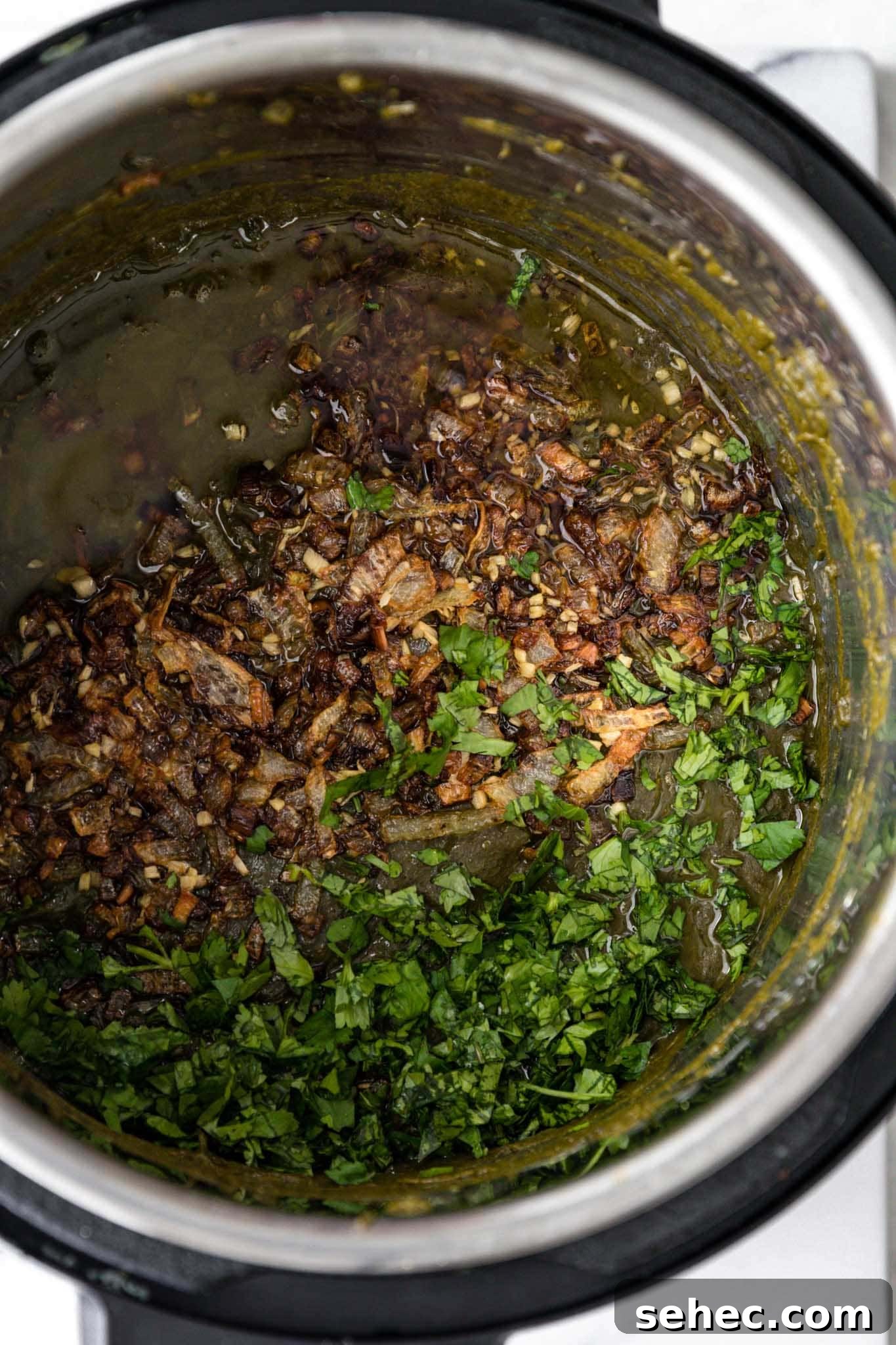 Sarson Ka Saag Recipe Stovetop and Instant Pot 12 Tadka added to instant pot Sarson Ka Saag along with chopped cilantro