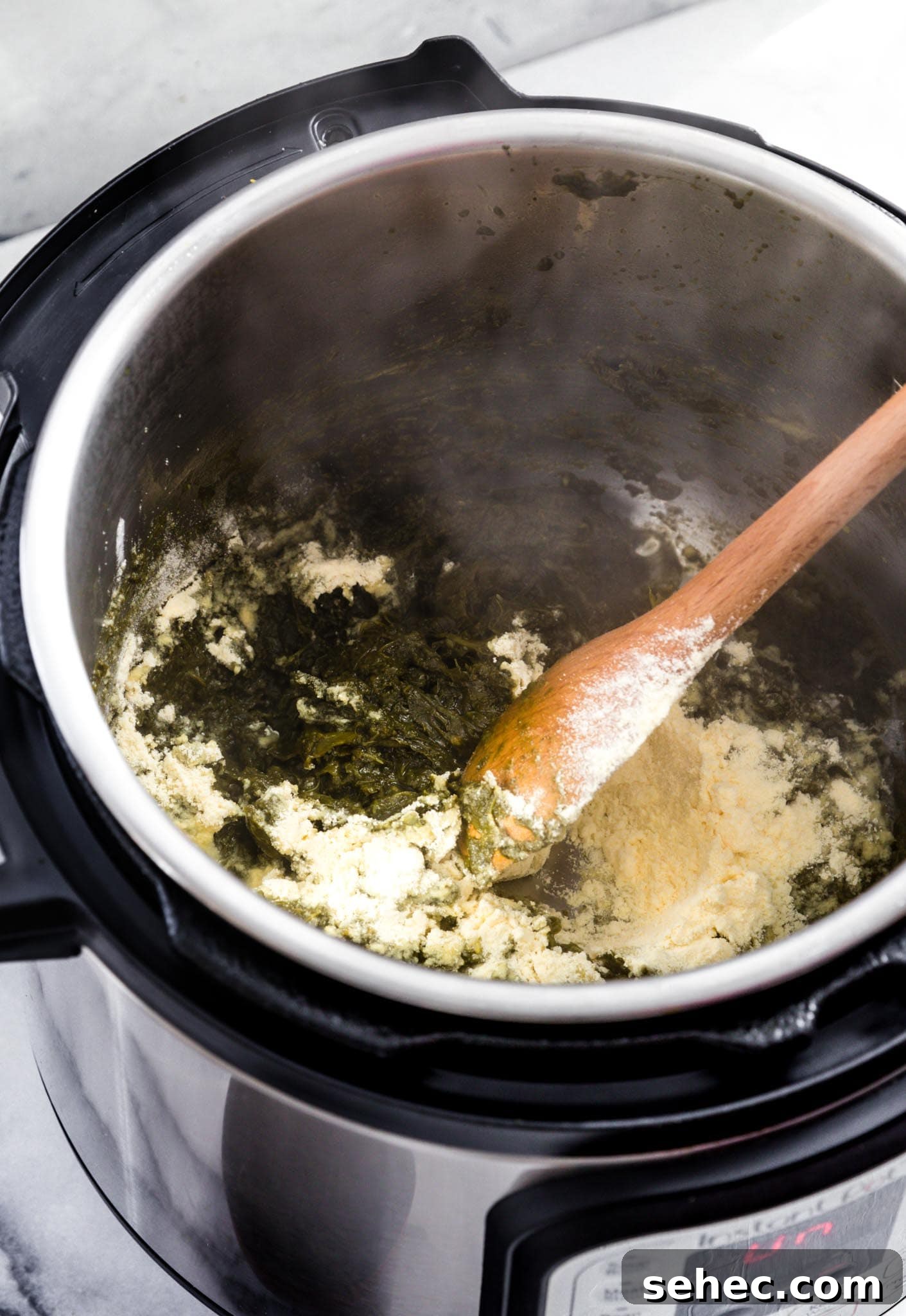 Sarson Ka Saag Recipe Stovetop and Instant Pot 9 Sauteing corn flour to make Instant Pot Sarson Ka Saag