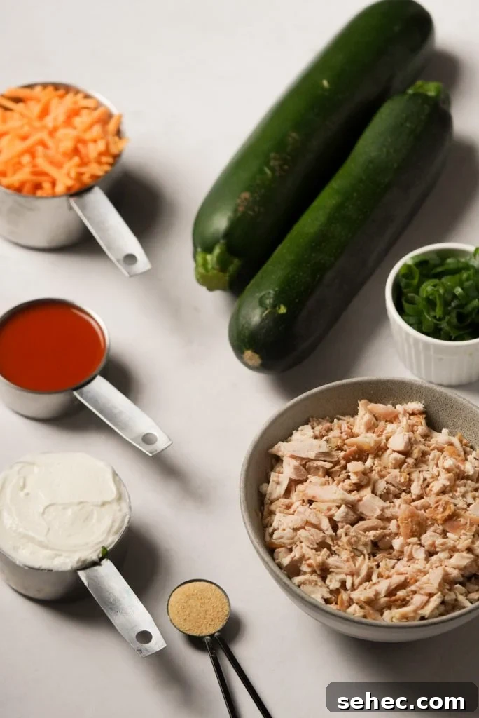 Buffalo Chicken Zucchini Boats Recipe 4 buffalo chicken stuffed zucchini ingredients