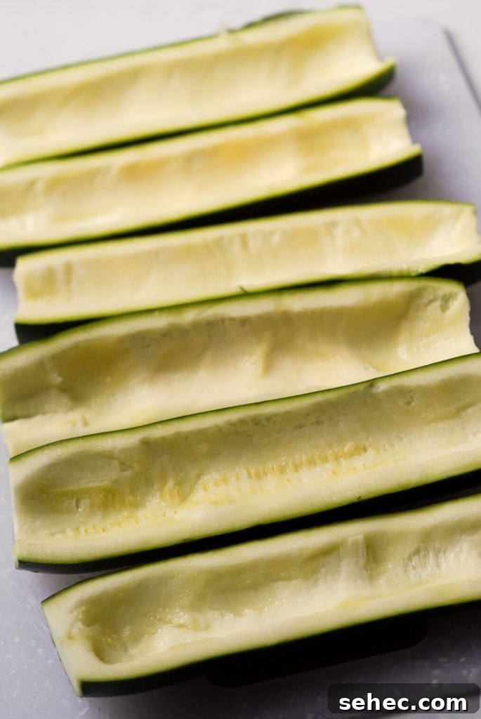 Buffalo Chicken Zucchini Boats Recipe 5 zucchinis with the middles taken out