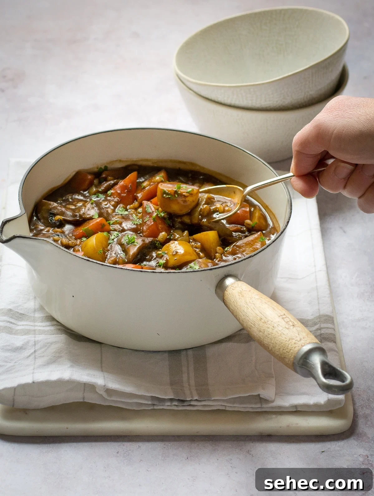 Vegan Ale and Pearl Barley Stew 3 Vegan Slow Cooker Stew