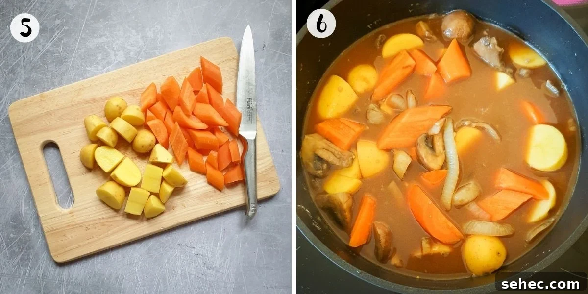 Vegan Ale and Pearl Barley Stew 6 Add carrot and potato and cook