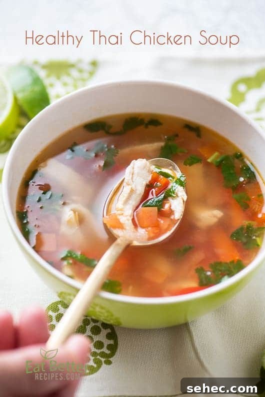 Healthy Sweet & Sour Thai Chicken Soup | @EatBetterRecipes Healthy Sweet & Sour Thai Chicken Soup in a bowl