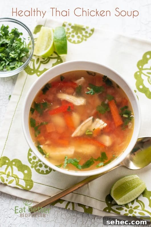 Healthy Sweet & Sour Thai Chicken Soup | @EatBetterRecipes Healthy Sweet & Sour Thai Chicken Soup in a bowl