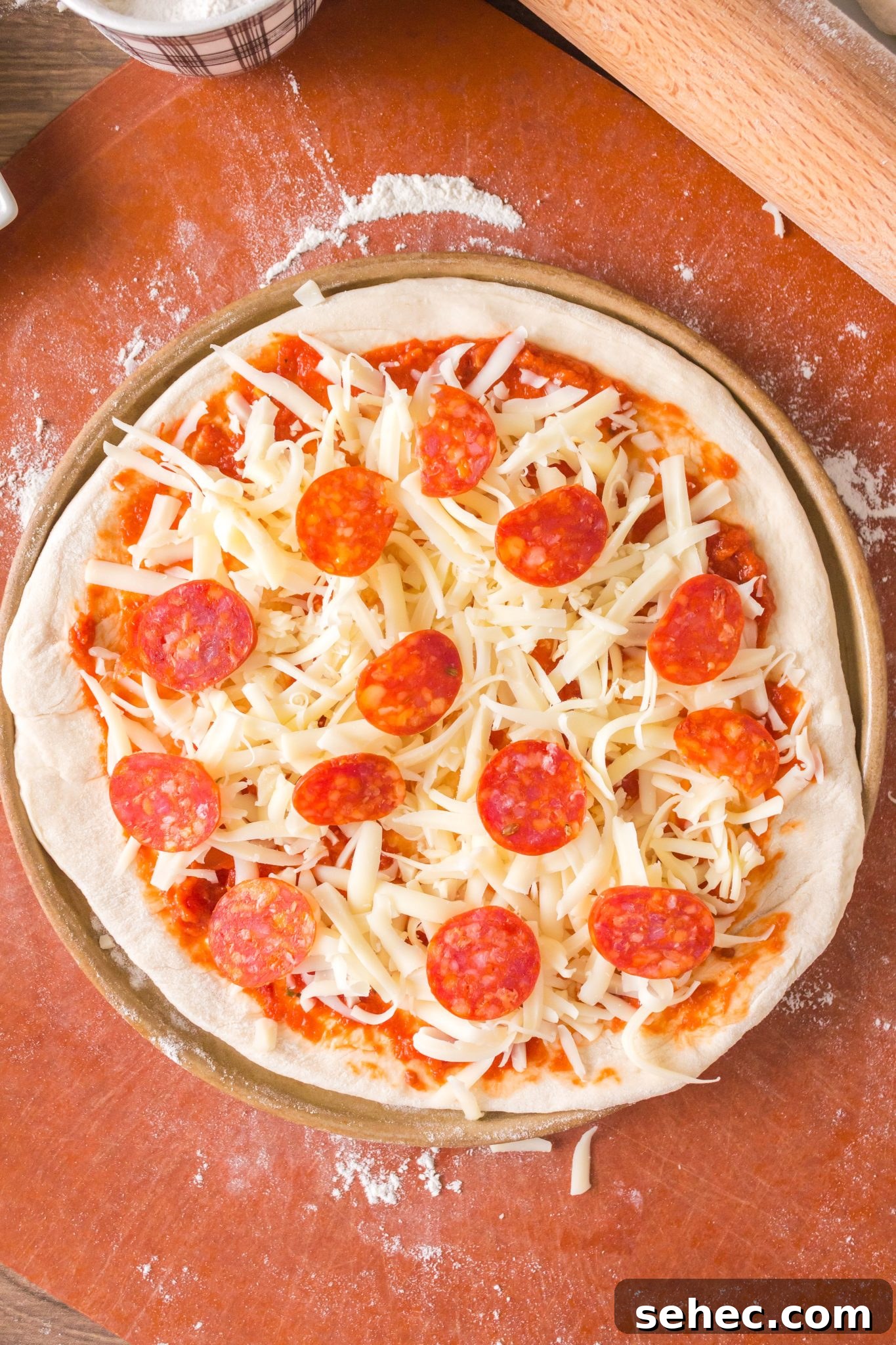 Crispy Chewy Sourdough Pizza Crust Recipe 15 Homemade pizza topped with cheese and pepperoni