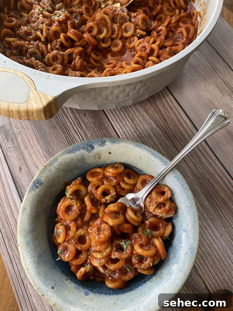 Homemade SpaghettiOs Recipe 2 Homemade Spaghettios in a bowl next to a pot of more Spaghettios