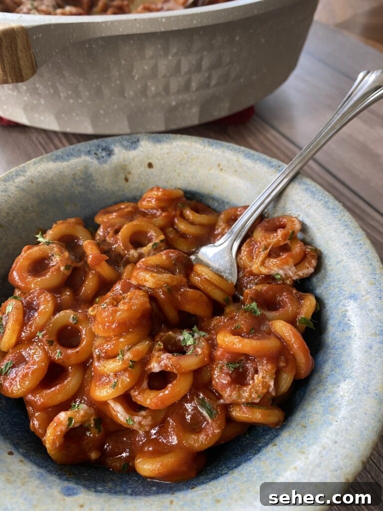 Homemade SpaghettiOs Recipe 12 A bowl of homemade Spaghettios with a fork