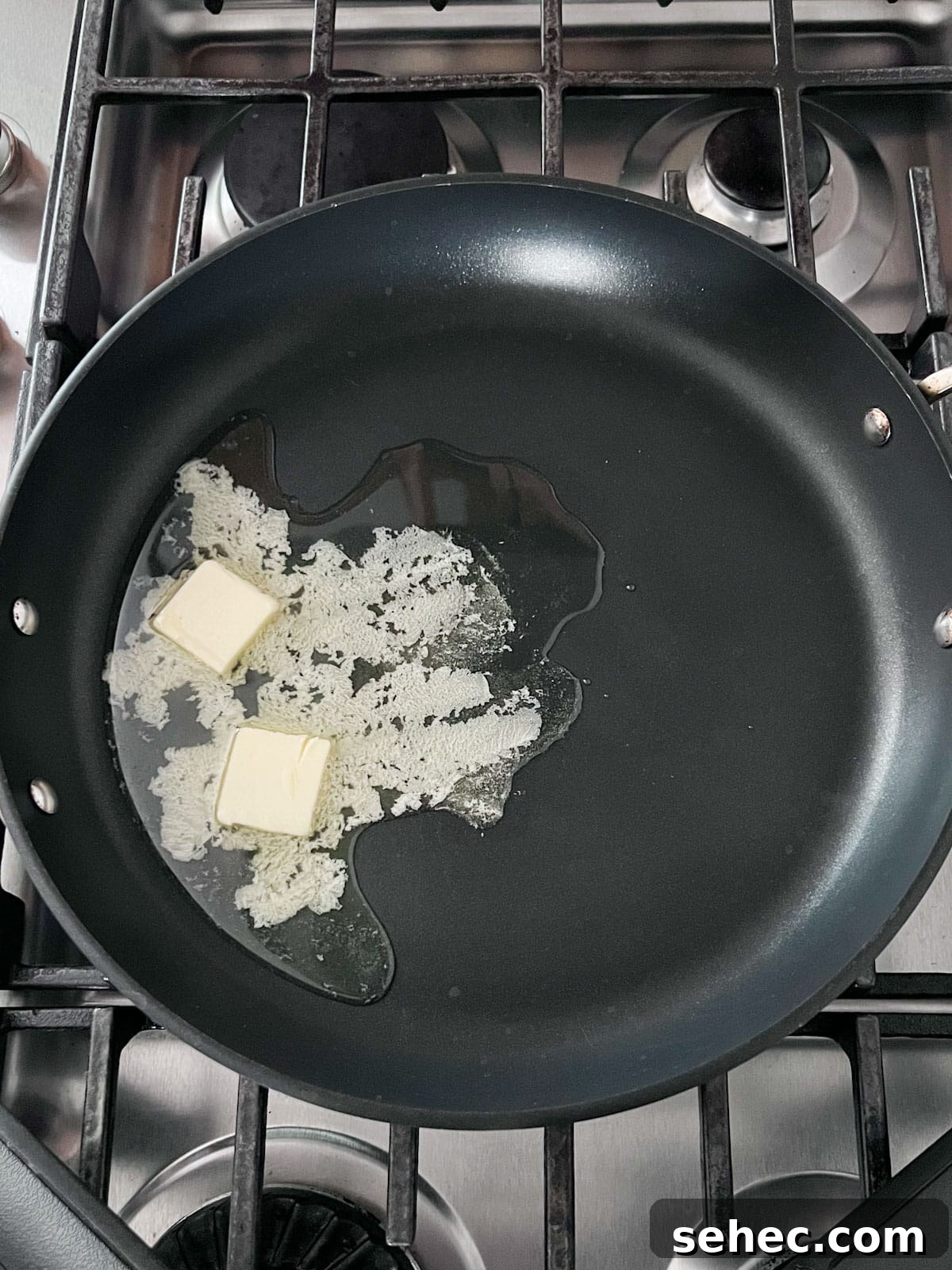 Crispy Fried Potatoes Recipe 4 Butter and oil melting in a hot pan.