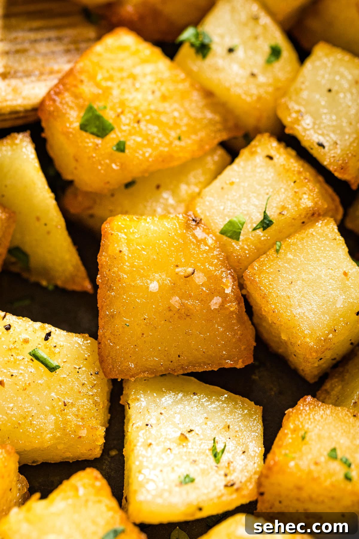 Crispy Fried Potatoes Recipe 8 A close up image of fried potatoes.