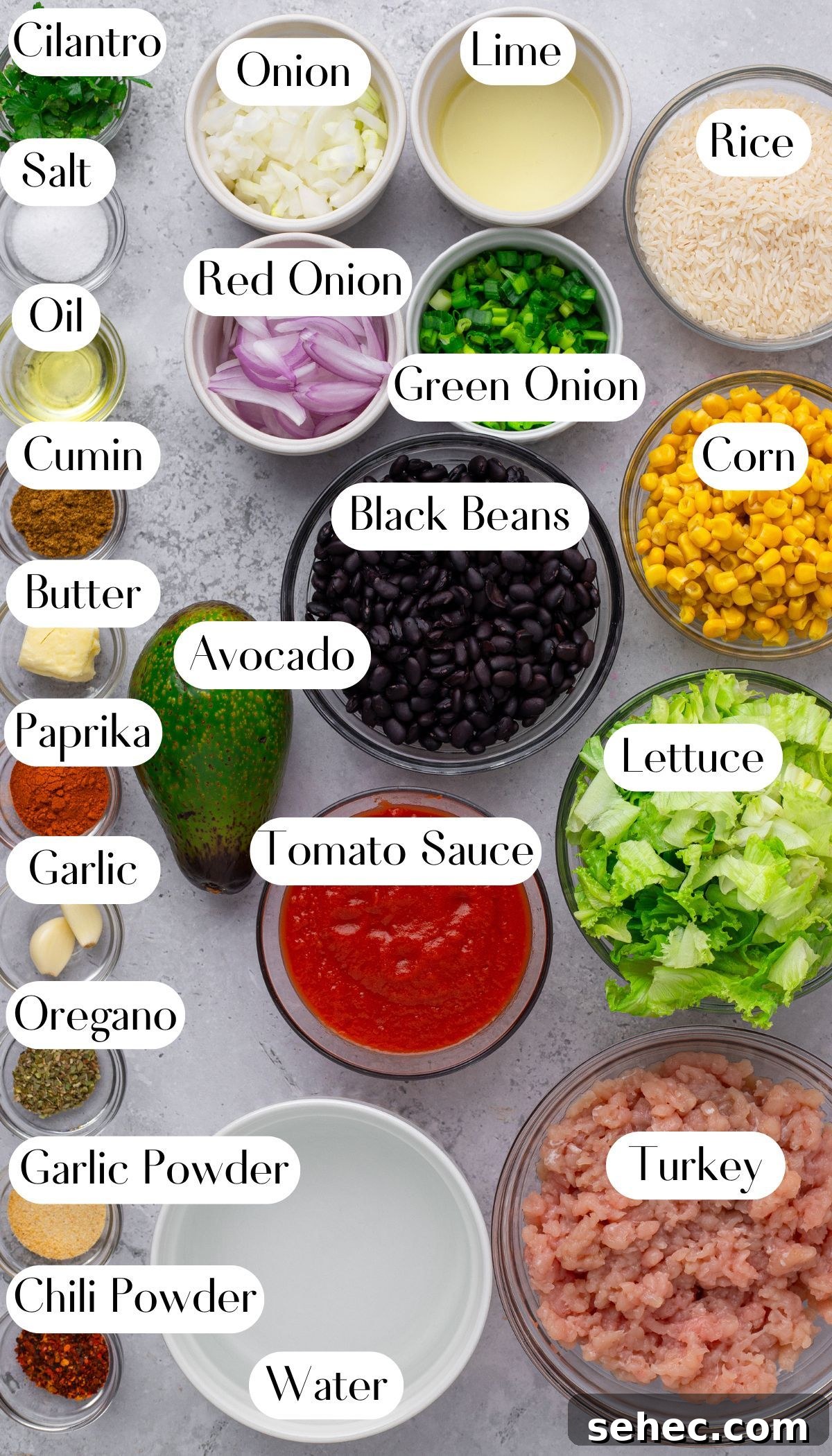 Turkey Taco Bowls with Rice and Fresh Toppings 4 Yummy Turkey Taco Bowls Ingredients