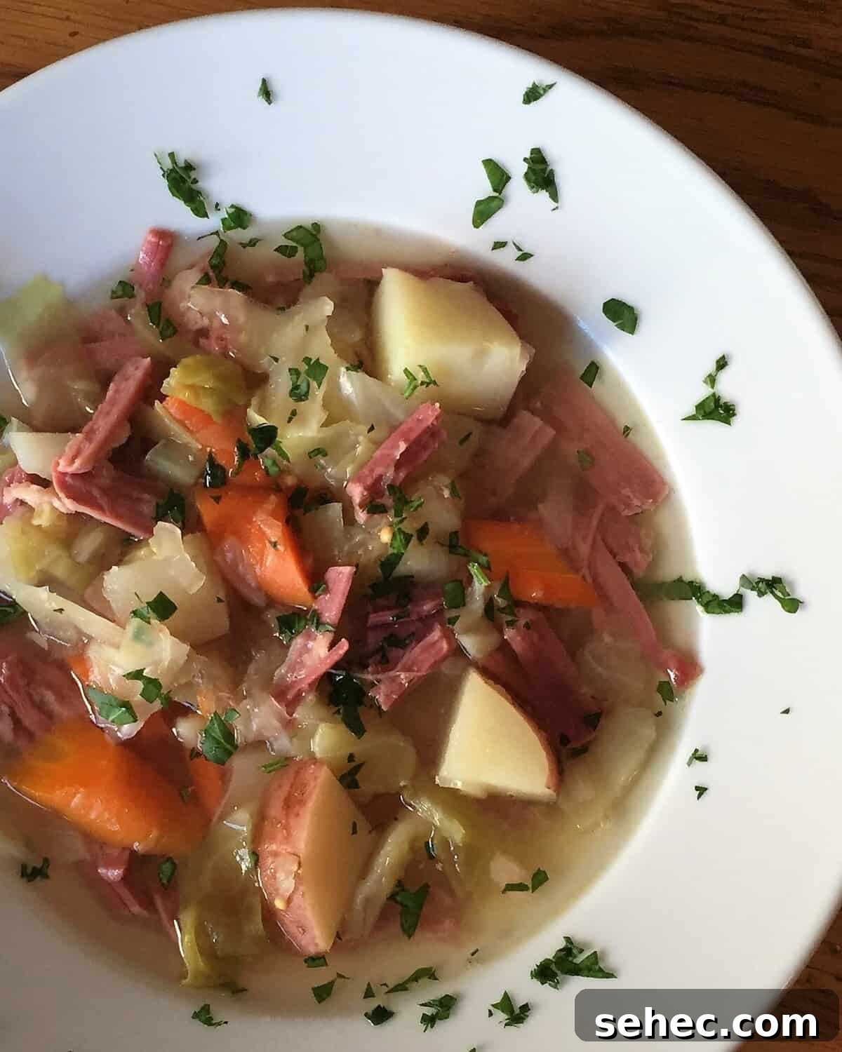 Slow Cooker Corned Beef Soup Recipe 2 hearty bowl of corned beef and cabbage soup.