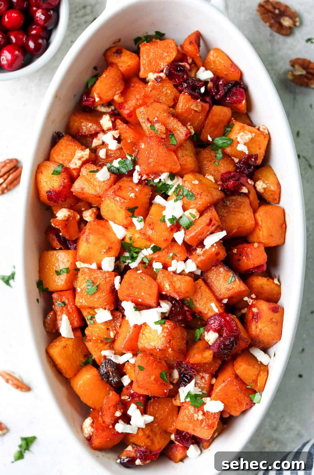 Air Fryer Butternut Squash with Oven Baked Option 7 air fryer butternut squash with feta, cranberries and pecans