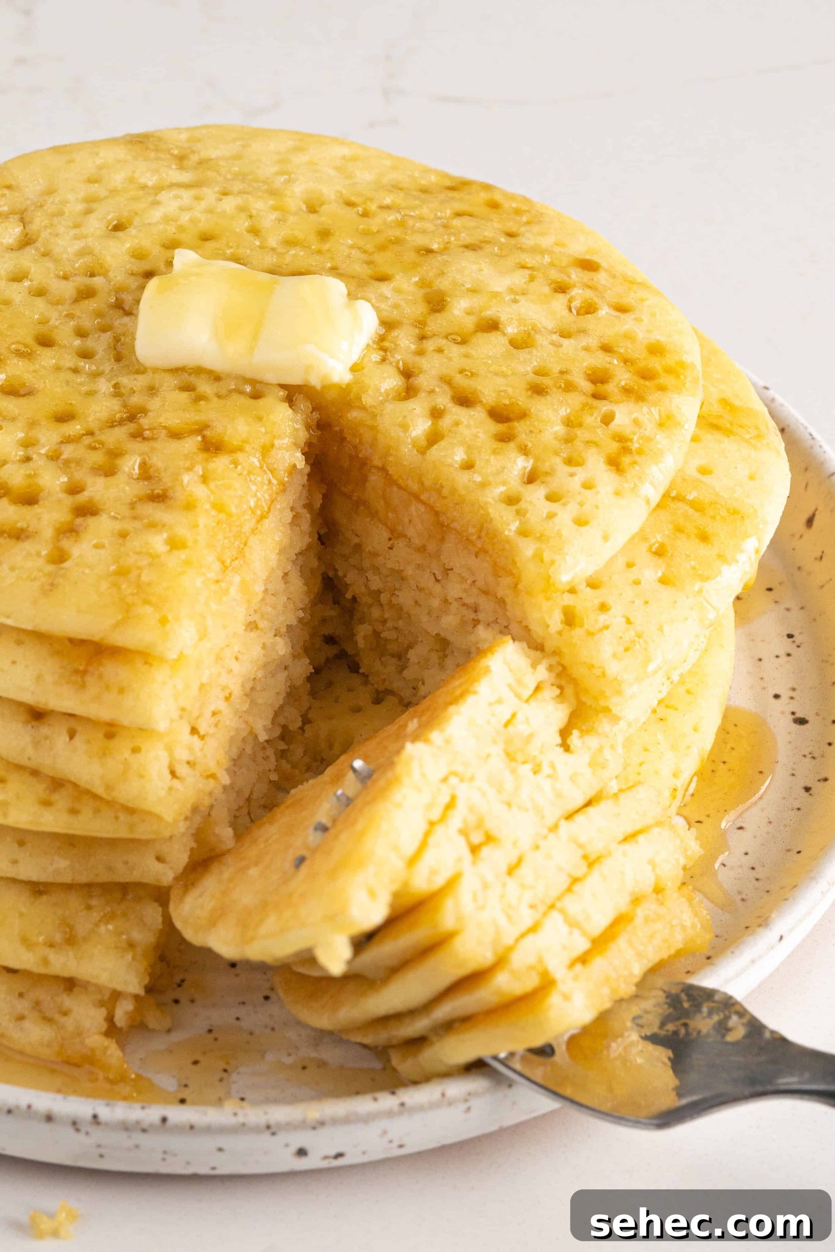 Baghrir Moroccan Semolina Pancakes with Honeycomb Holes 11 a stack of Moroccan pancakes