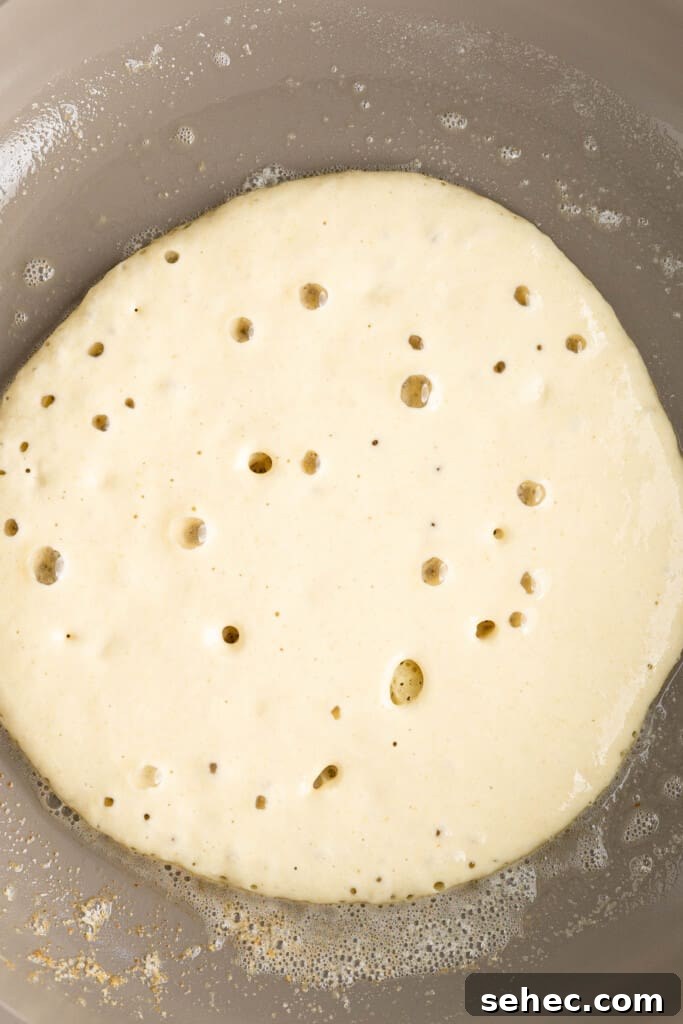 Baghrir Moroccan Semolina Pancakes with Honeycomb Holes 6 a moroccan pancake in a pan