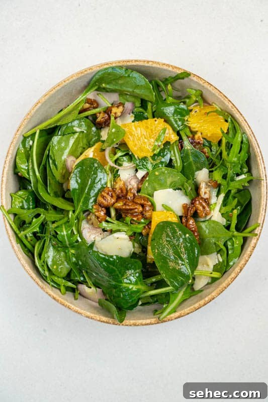 Crisp Spinach and Arugula Salad with Orange and Parmesan 2 Spinach & Arugula Salad with Orange, Parmesan & Pecans