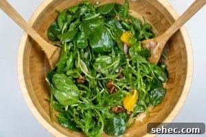 Crisp Spinach and Arugula Salad with Orange and Parmesan 11 Tossing the salad together