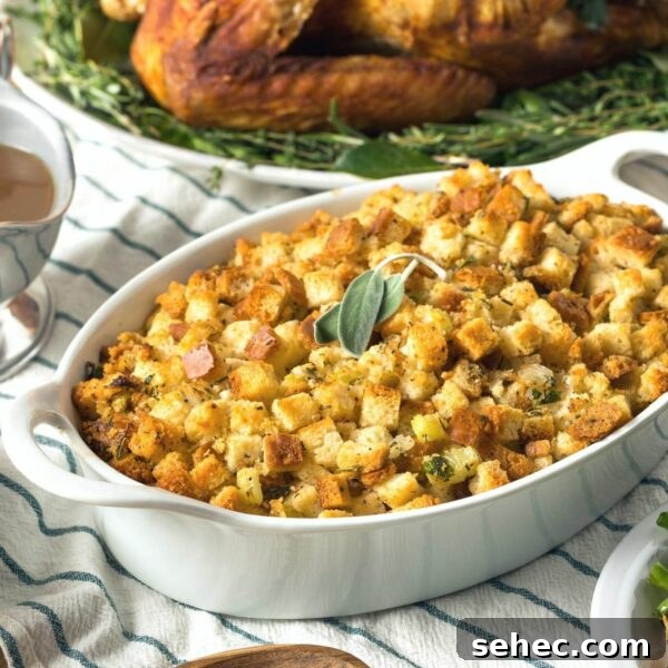 Classic Bread Stuffing Recipe for Thanksgiving 7 stuffing served on the table
