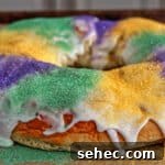 Gluten Free King Cake Recipe for Mardi Gras 19 purple, green, and gold gluten free king cake.