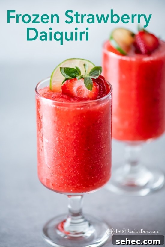 Frozen Strawberry Daiquiri Cocktail Recipe Blended | BestRecipeBox.com Frozen Strawberry Daiquiri Cocktail Recipe in a glass