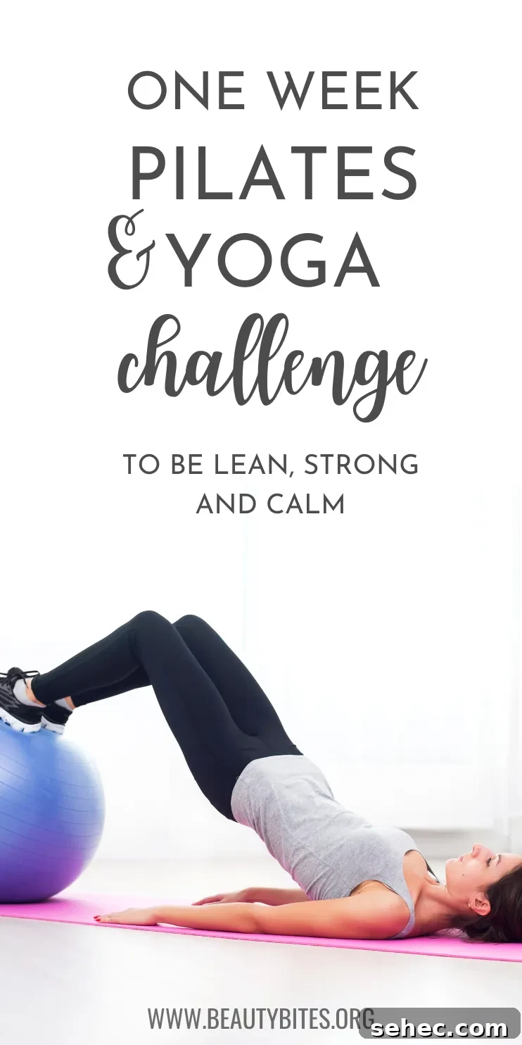 7-Day yoga and pilates workout plan and challenge! Get leaner, calmer and stronger with these free at home yoga routines and pilates workout videos. You don’t need any equipment and almost all exercise routines are beginner-friendly. / Bodyweight workout plan by Beauty Bites beautybites.org