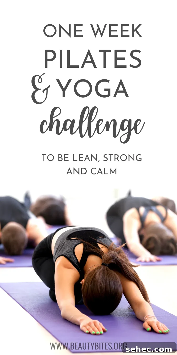 7-Day yoga and pilates workout plan and challenge! Get leaner, calmer and stronger with these free at home yoga routines and pilates workout videos. You don’t need any equipment and almost all exercise routines are beginner-friendly. / Bodyweight workout plan by Beauty Bites beautybites.org