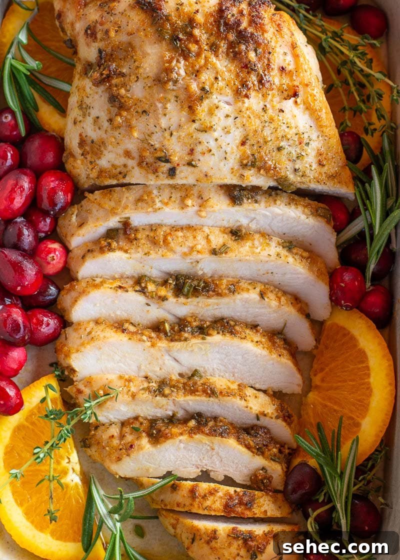 How to Cook a Juicy Turkey Breast in the Oven 9 Juicy sliced turkey breast served for dinner