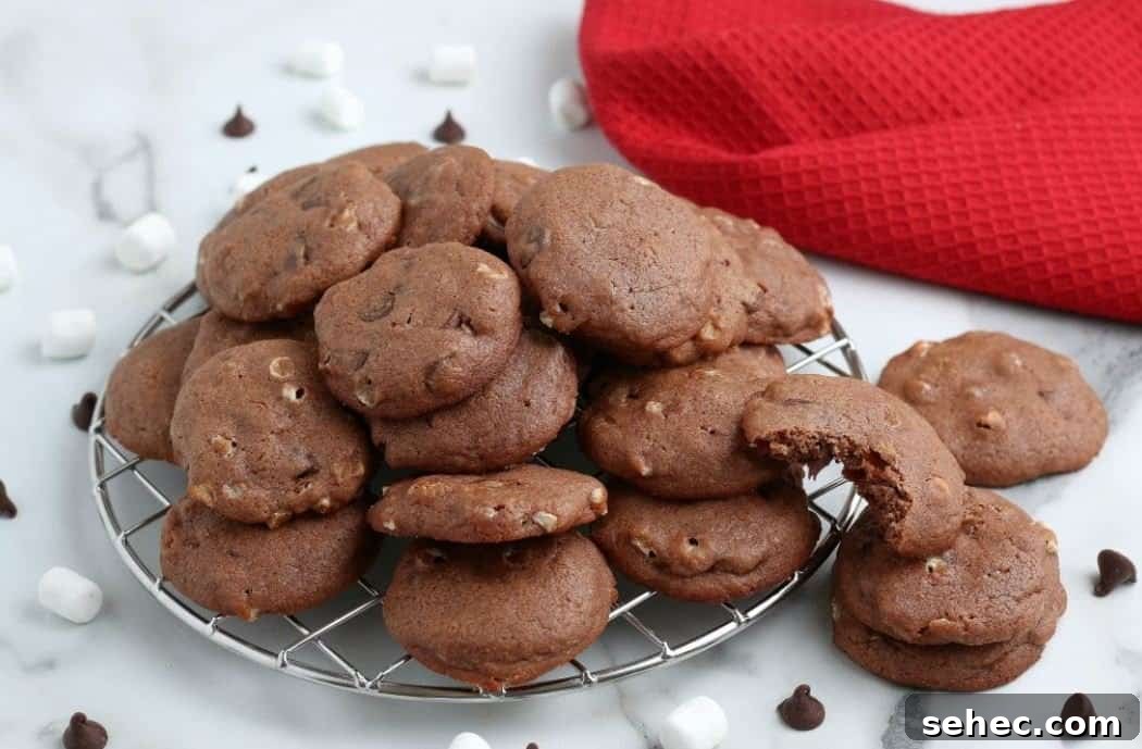 19 Big Batch Cookie Recipes for Parties and Crowds 11 Chocolate cookies in a pile with a red napkin as decoration.