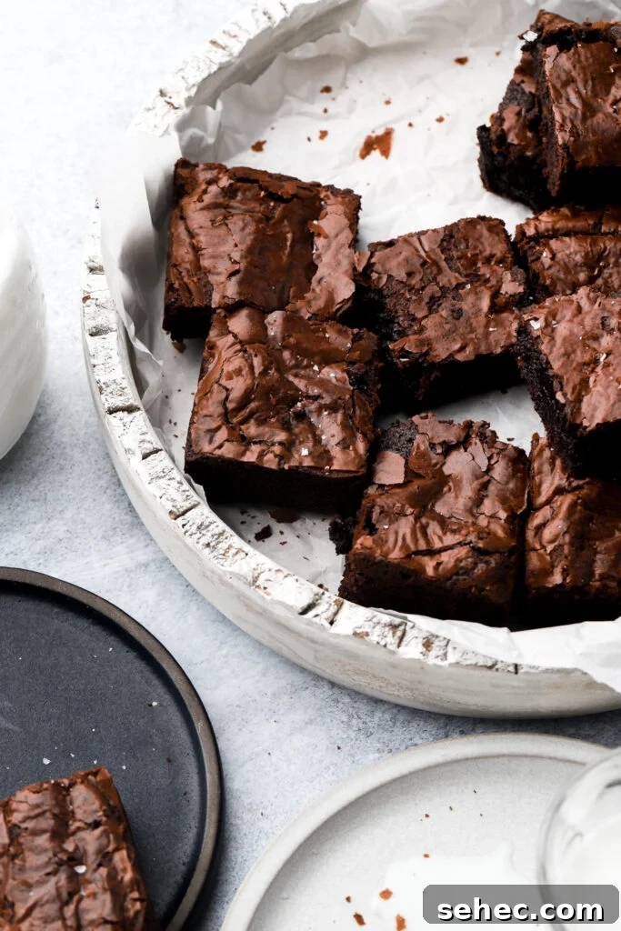 Fudgy Brown Butter Brownies with Crackly Tops 14 brownies in a serving tray
